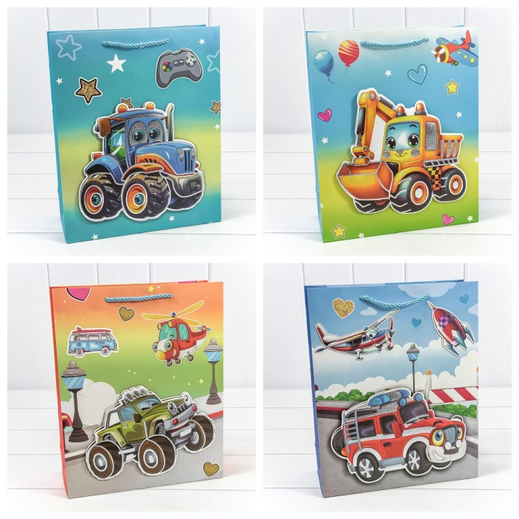 000107C Пакет подарочный с 3D аппликацией "Детский" (микс 3) 26*32*10 1/20 1/240