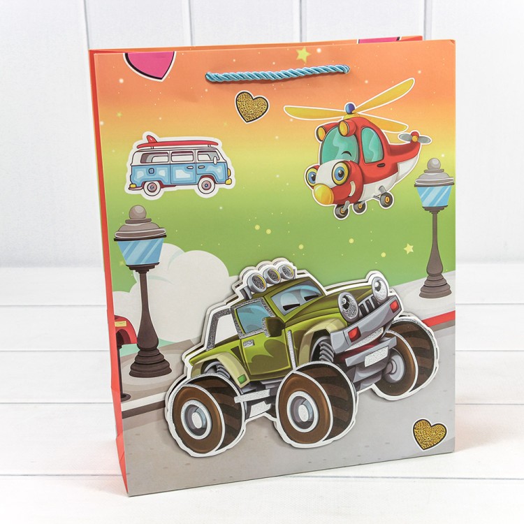 000107C Пакет подарочный с 3D аппликацией "Детский" (микс 3) 26*32*10 1/20 1/240