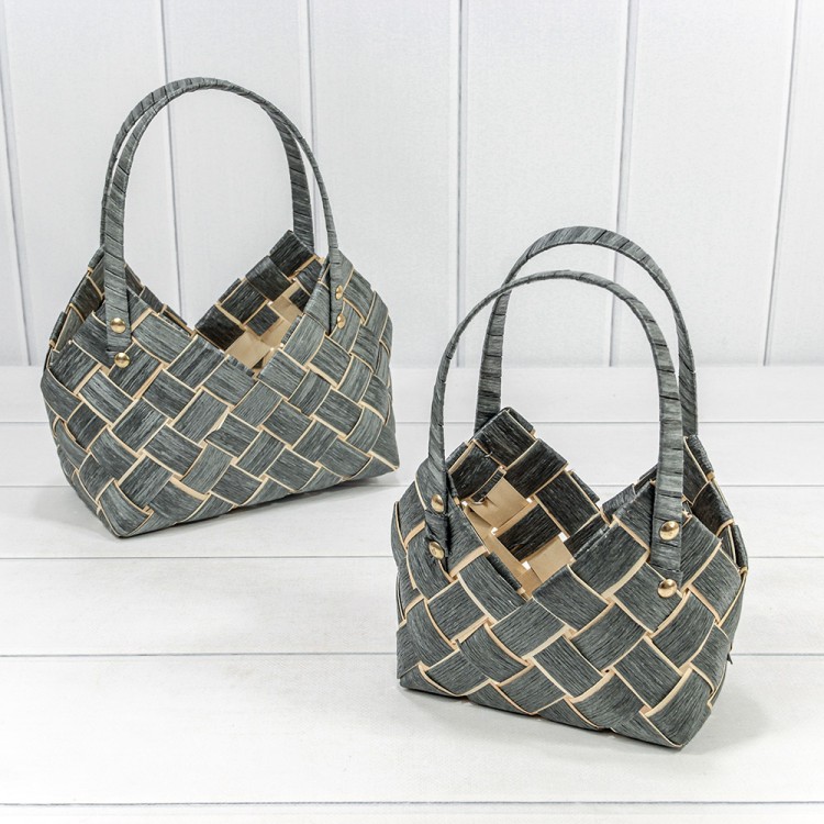 420197/1126 Корзины плетёные Набор 1/2 26*18*10/18 (±5%) из секвойи с ручками Серый 1/24