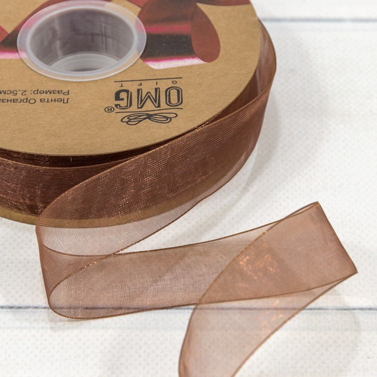 559-25/bk04 Лента из органзы 2,5 см*100 yard (шоколадная) 1/13 1/52