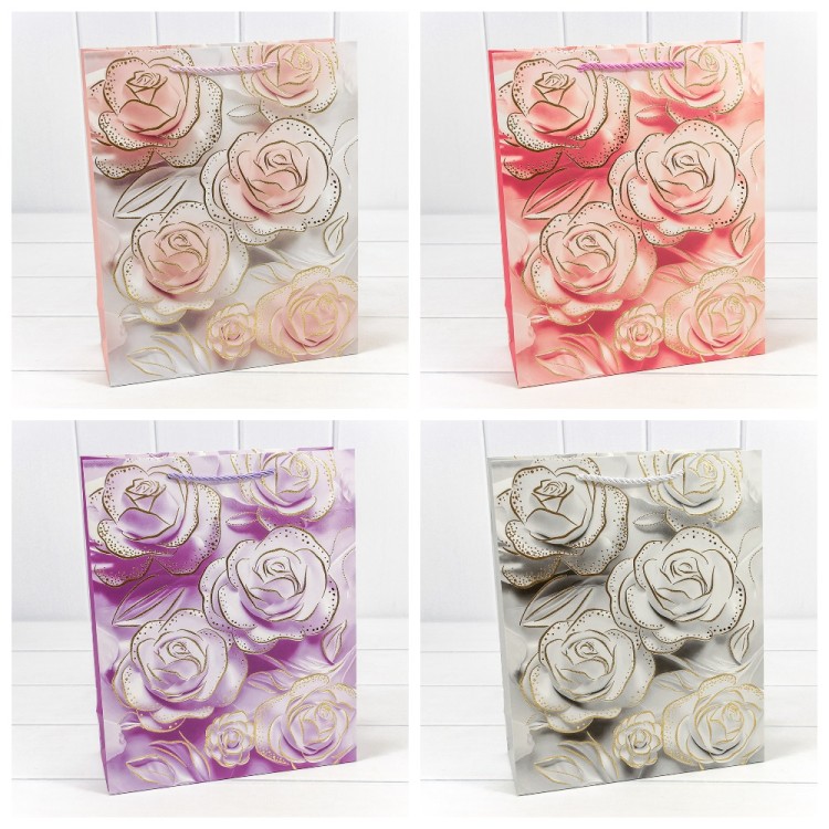000113C Пакет подарочный с тиснением "Цветы"  (микс 113) 26*32*10 210г 1/20 1/240