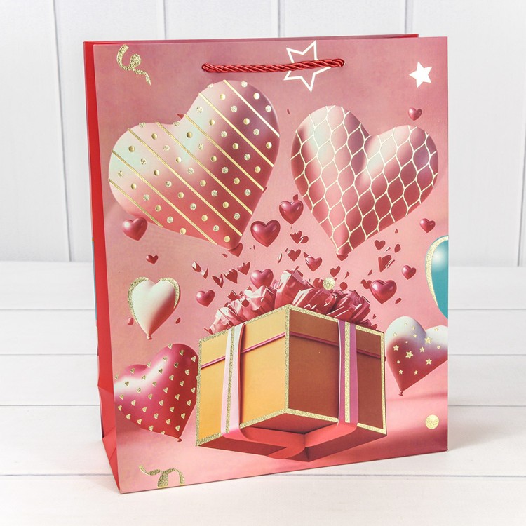 000110C Пакет подарочный с тиснением "Сердца" (микс 110) 26*32*10 210г 1/20 1/240