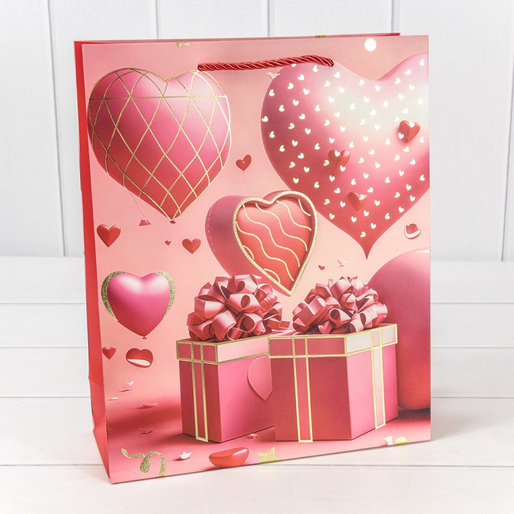 000110C Пакет подарочный с тиснением "Сердца" (микс 110) 26*32*10 210г 1/20 1/240