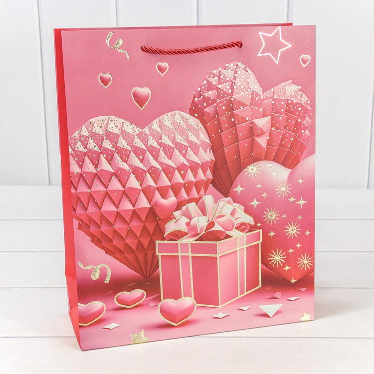 000110C Пакет подарочный с тиснением "Сердца" (микс 110) 26*32*10 210г 1/20 1/240