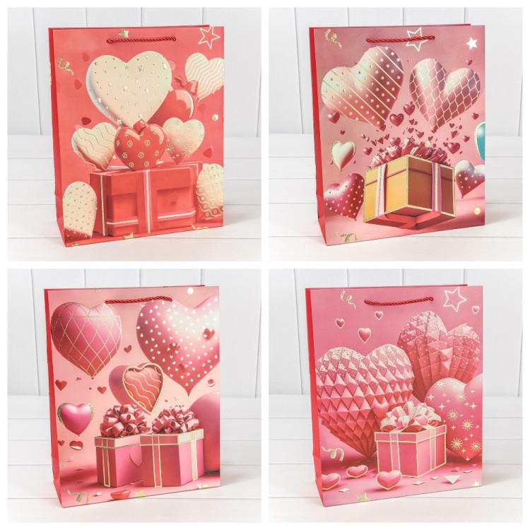 000110C Пакет подарочный с тиснением "Сердца" (микс 110) 26*32*10 210г 1/20 1/240