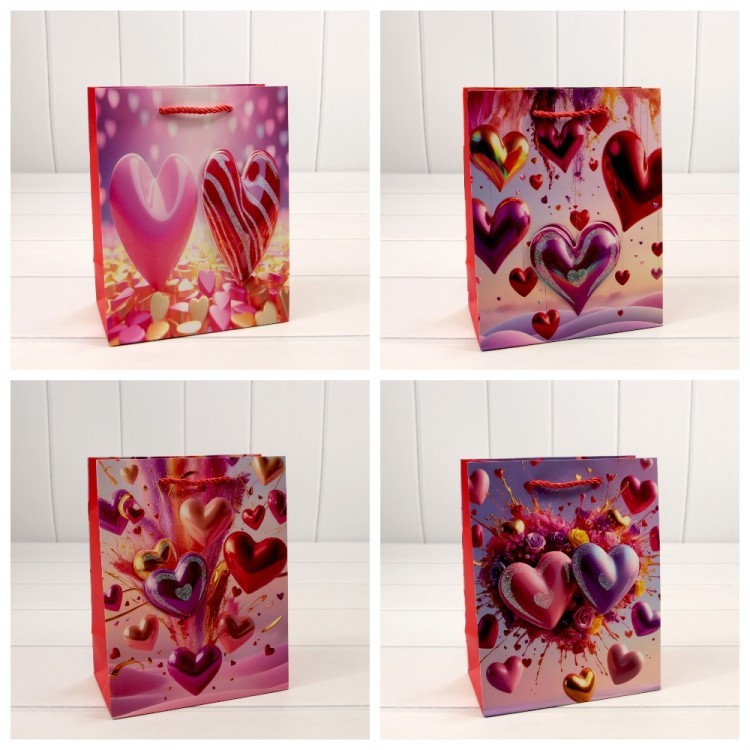 000112E Пакет подарочный с 3D аппликацией "Сердца" (микс 112) 18*23*10 210г 1/20 1/360