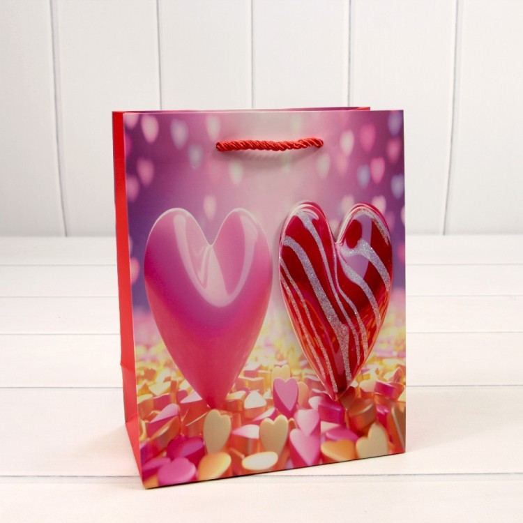 000112E Пакет подарочный с 3D аппликацией "Сердца" (микс 112) 18*23*10 210г 1/20 1/360