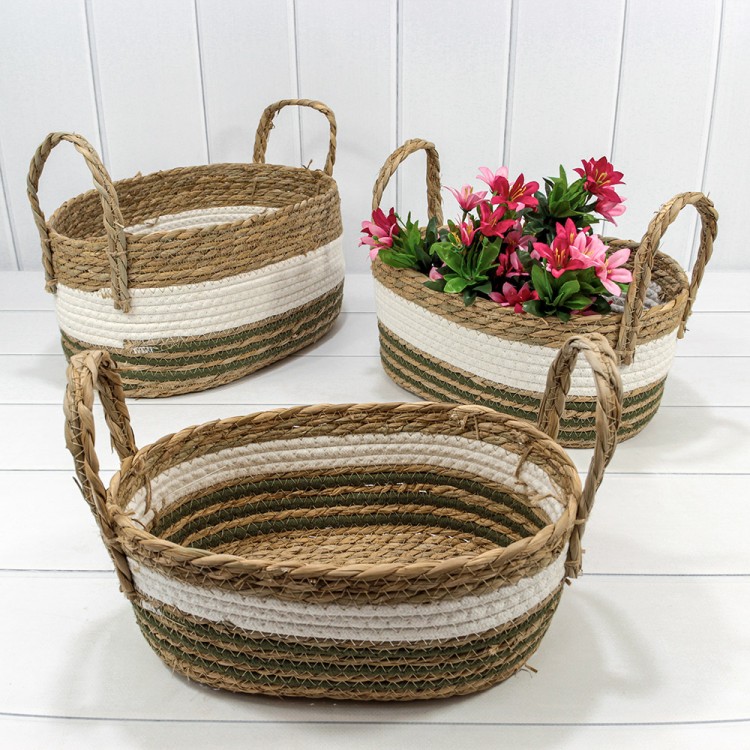 420116/253 Корзины плетёные Овальные Набор 1/3 38*26*18 (±5%) из камыша с ручками (253) Натуральный 1/8