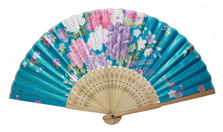 108168  Веер из бамбука и шёлка 21 см микс расцветок