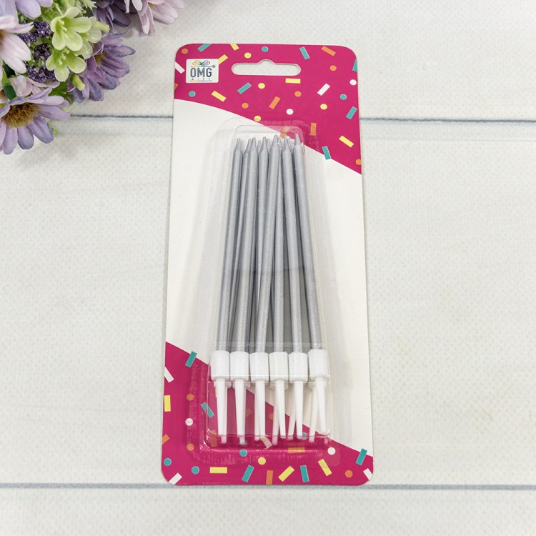 20010-28/2 Свечи для торта набор (12 шт.) 10см Серебряный 1/12 1/240