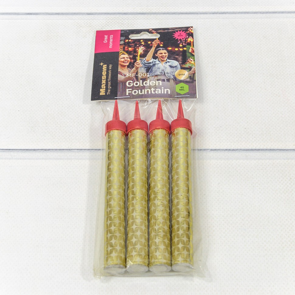 MF-001 Свечи для торта "Фонтан" набор (4 шт.) 12см 40(±5%)сек "Golden Fountain" 1/180 MF-001 Свечи для торта "Фонтан" набор (4 шт.) 12см 40(±5%)сек "Golden Fountain" 1/180
