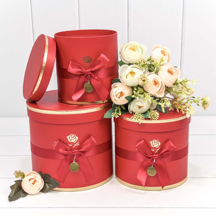 720112/174 Коробки Цилиндр Набор 1/3 18*17 "Flowers for you" Красный 1/12