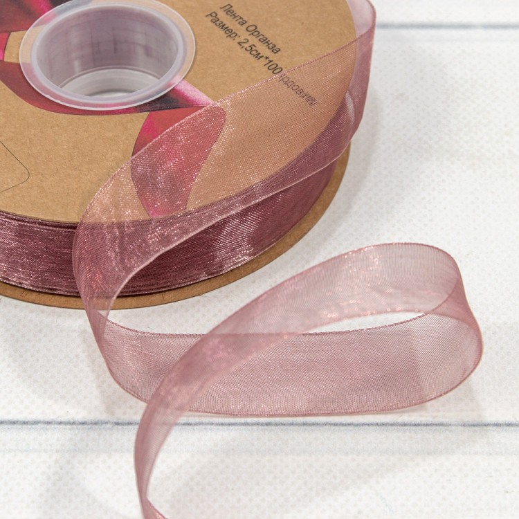 559-25/bk13 Лента Органза 2,5см*100ярд Тёмный серо-красный 1/13 1/52