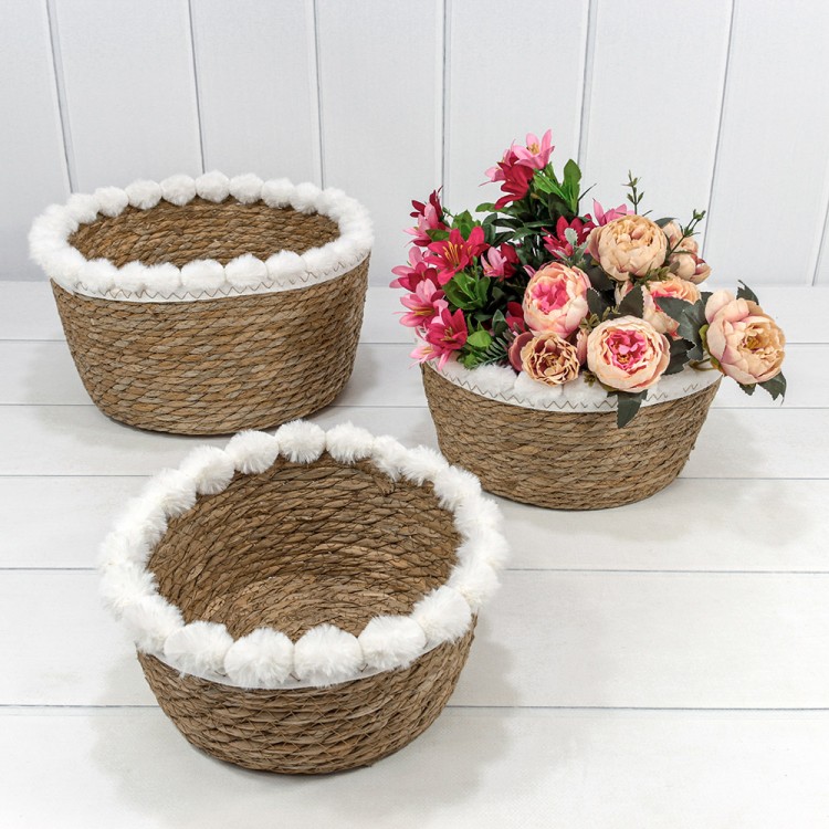 420213/3 Корзины плетёные Круглые Набор 1/3 30*15 (±5%) из камыша Натуральный 1/12