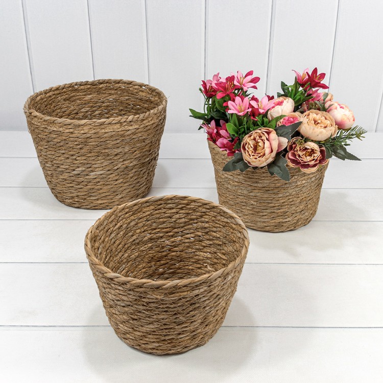 420216/3 Корзины плетёные Круглые Набор 1/3 25*19 (±5%) из камыша Натуральный 1/12