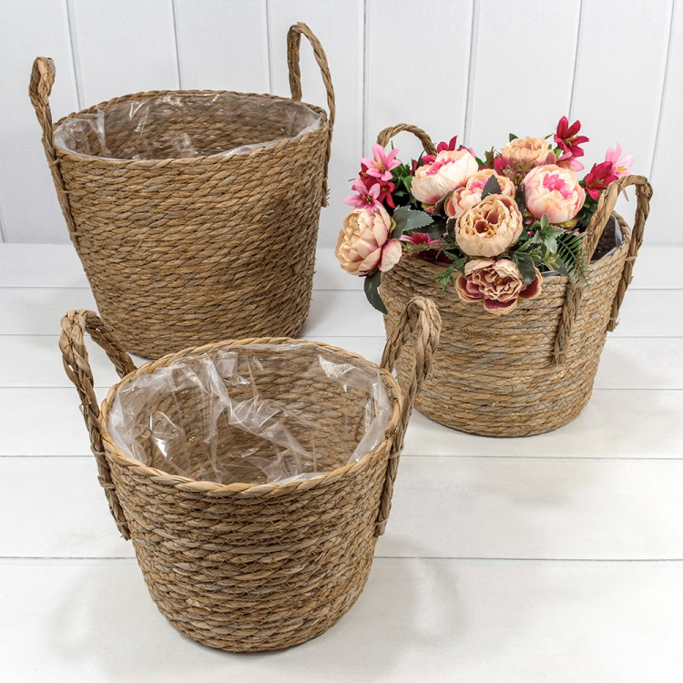 420217/3 Корзины плетёные Круглые Набор 1/3 31*26 (±5%) из камыша с ручками Натуральный 1/8