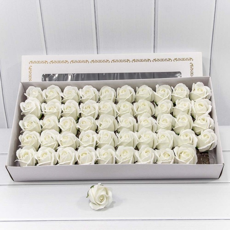 420058/24 Декоративный цветок-мыло "Роза" класс А Белый 5,5*4 50шт. 1/20 оптом