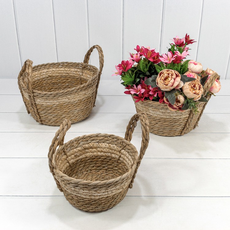 420219/3 Корзины плетёные Круглые Набор 1/3 25*14 (±5%) из камыша с ручками Натуральный 1/16