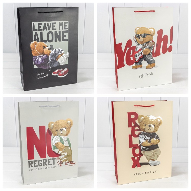 000109A Пакет подарочный с тиснением "Мишки" (микс 109) 30*41,5*12 210г 1/20 1/800