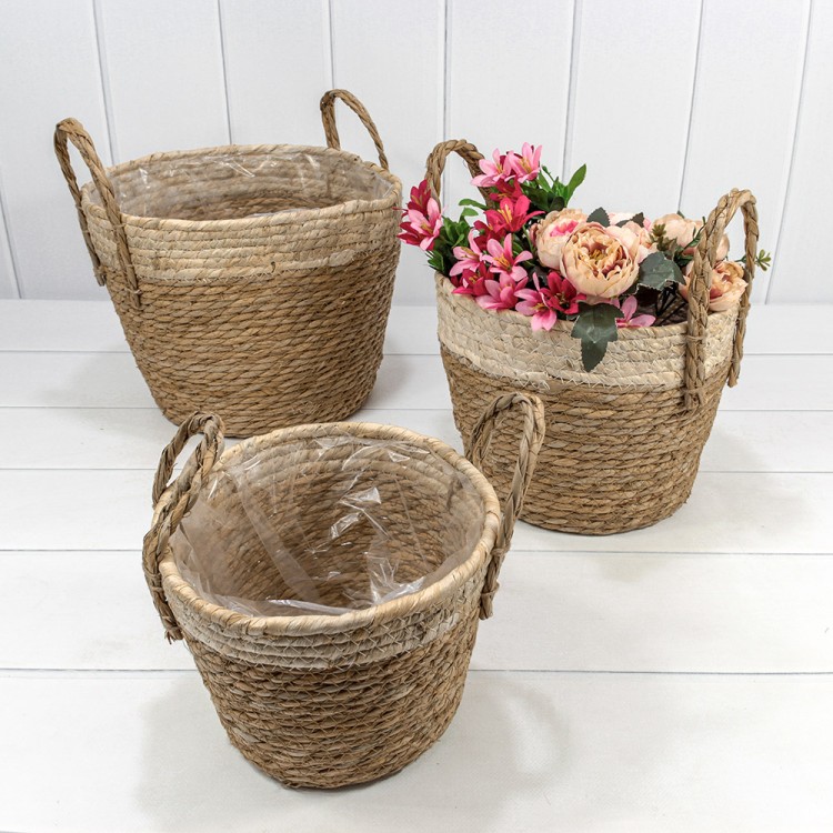 420220/3 Корзины плетёные Круглые Набор 1/3 29*24 (±5%) из камыша с ручками Натуральный 1/8