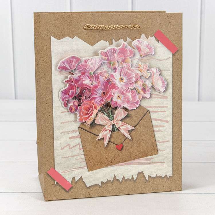 000115E Пакет подарочный с 3D аппликацией "Цветы" (микс115) 18*23*10 210г 1/20 1/80