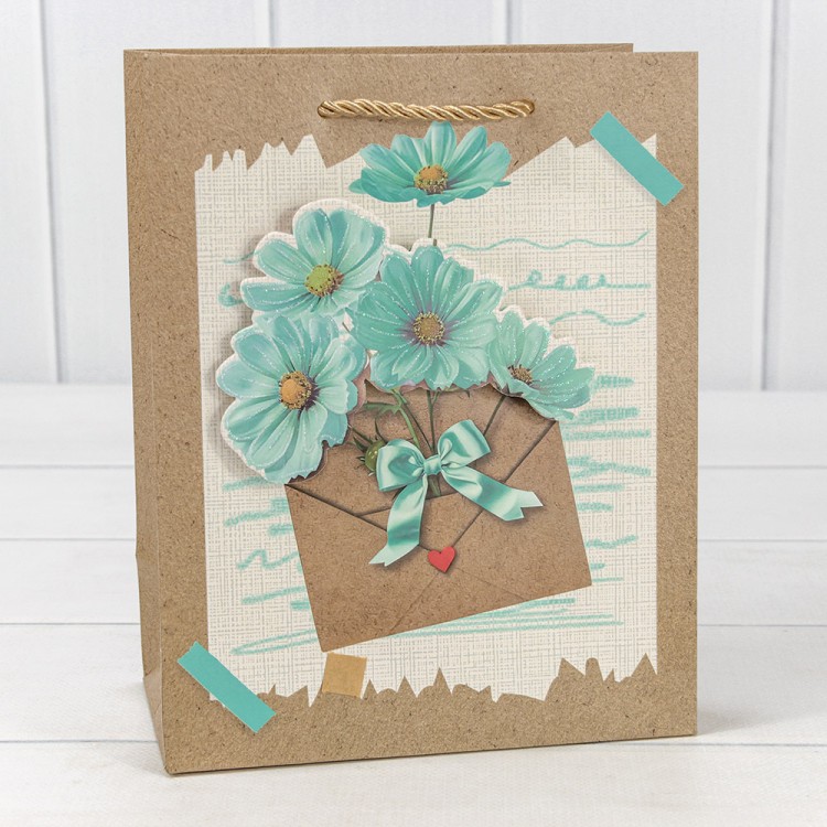 000115E Пакет подарочный с 3D аппликацией "Цветы" (микс115) 18*23*10 210г 1/20 1/80