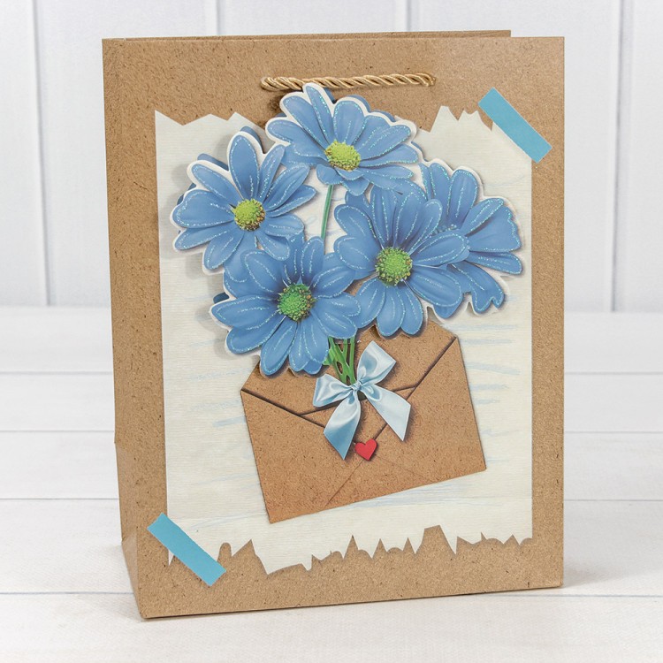 000115E Пакет подарочный с 3D аппликацией "Цветы" (микс115) 18*23*10 210г 1/20 1/80