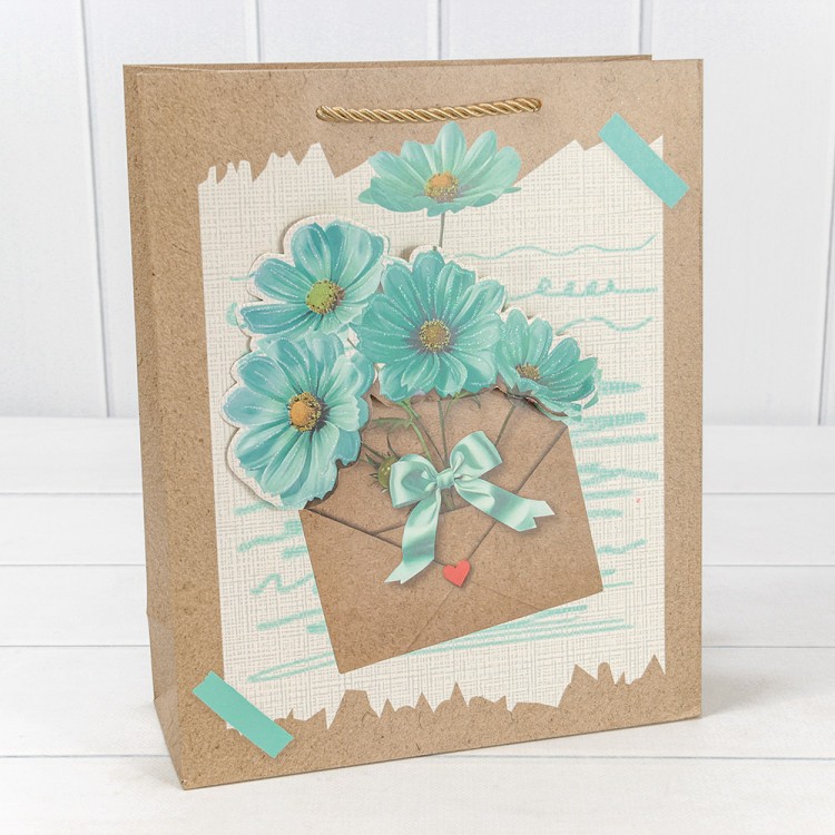 000115C Пакет подарочный с 3D аппликацией "Цветы" (микс115) 26*32*10 210г 1/20 1/80