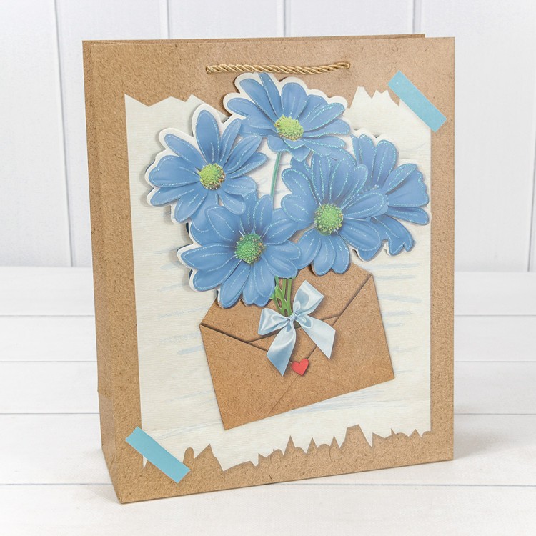 000115C Пакет подарочный с 3D аппликацией "Цветы" (микс115) 26*32*10 210г 1/20 1/80