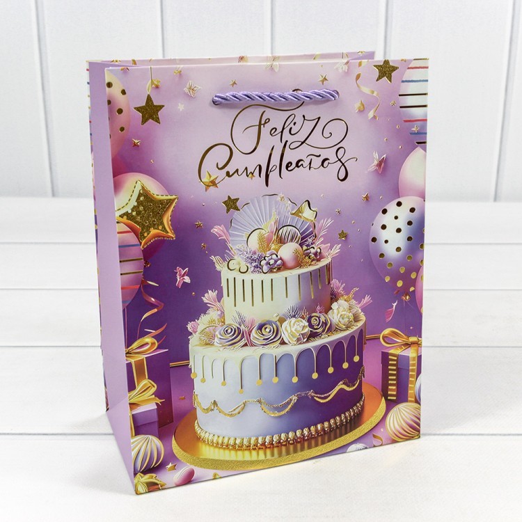 000114E Пакет подарочный с блёстками "Happy Birthday" (микс) 18*23*10 210г 1/20 1/240  