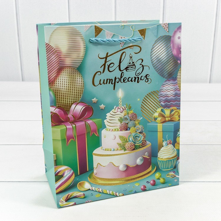 000114E Пакет подарочный с блёстками "Happy Birthday" (микс) 18*23*10 210г 1/20 1/240  