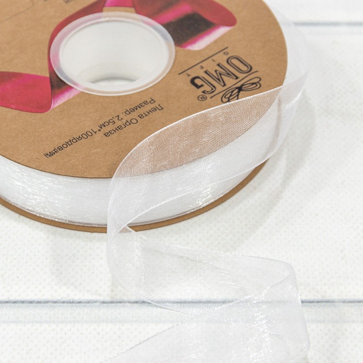 559-25/1001 Лента Органза 2,5см*100ярд Белый 1/8 1/32