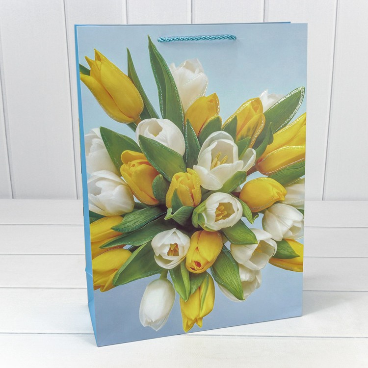 000311A Пакет подарочный с блёстками "Тюльпаны" (микс-311) 30*41,5*12 210г 1/20 1/80