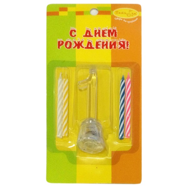 6049973 Y Набор свечей 4шт с мигающим держателем 7см Цифра 1