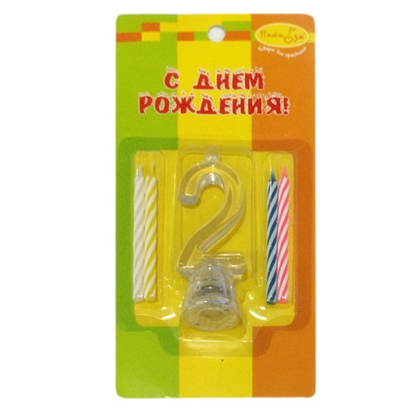 6049980 Y Набор свечей 4шт с мигающим держателем 7см Цифра 2