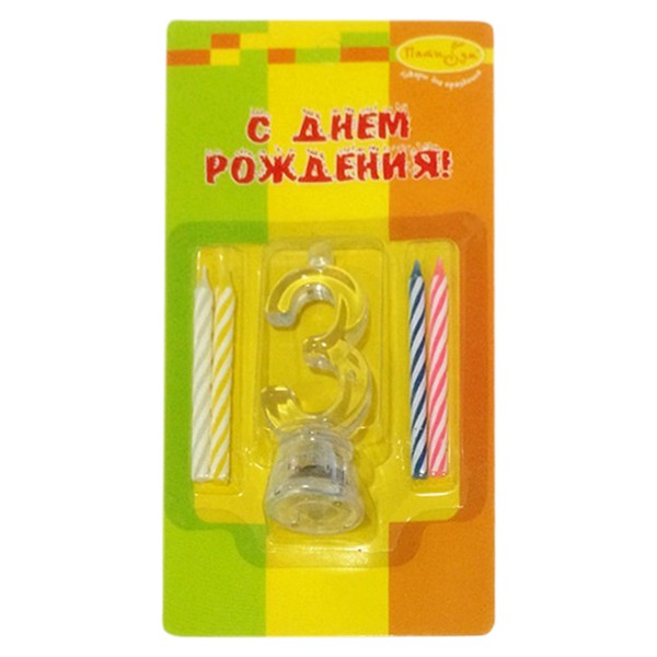 6049997 Y Набор свечей 4шт с мигающим держателем 7см Цифра 3