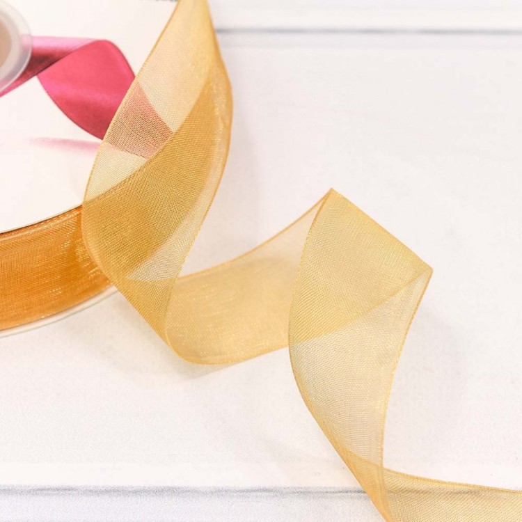 559-25/bk31 Лента из органзы 2,5 см*100 yard (золотая) 1/13 1/52