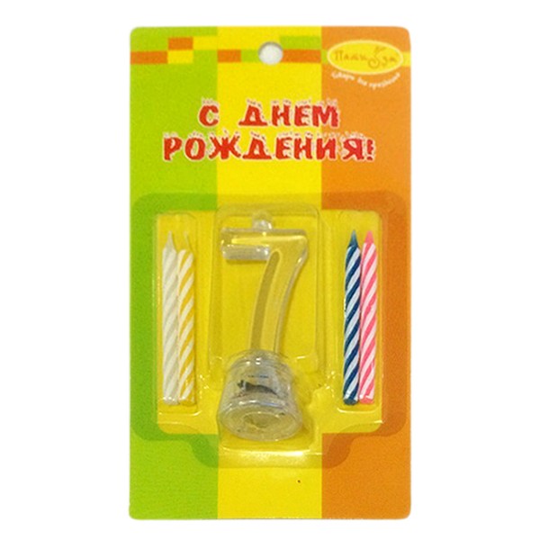 6050030 Y Набор свечей 4шт с мигающим держателем 7см Цифра 7