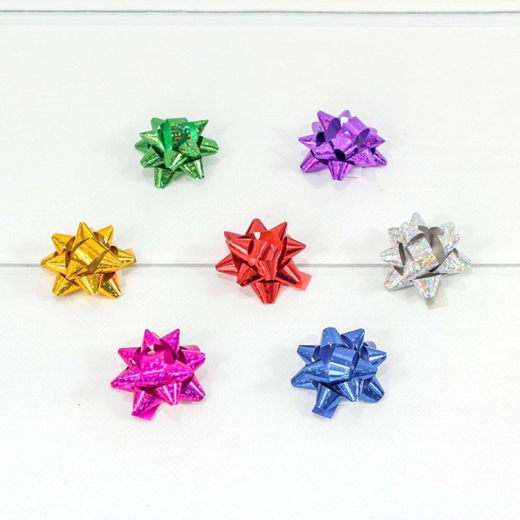 500557-15 Бант "Звезда" на липучке голография 3,8 см (100 штук в упаковке) 1/48