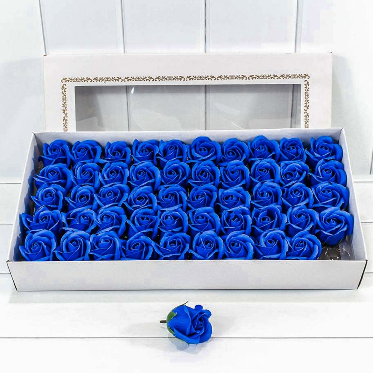 420058/13 Декоративный цветок-мыло "Роза" класс А Синий 5,5*4 50шт. 1/20 