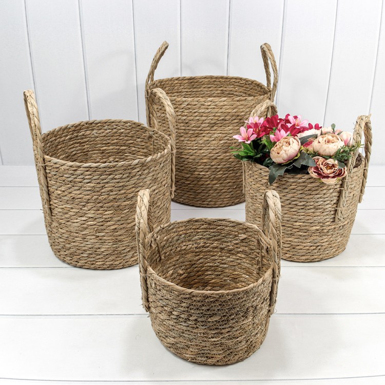 420115/250 Корзины плетёные Круглые Набор 1/4 31*28 (±5%) из камыша с ручками Натуральный 1/4