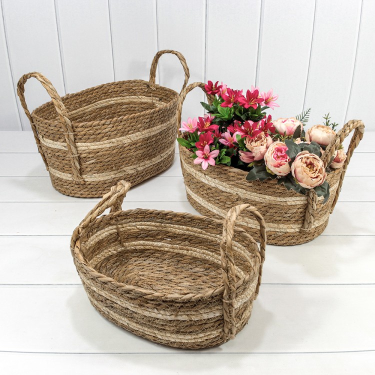 420116/251 Корзины плетёные Овальные Набор 1/3 38*26*18 (±5%) из камыша с ручками (251) Натуральный 1/8