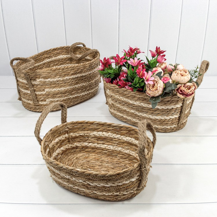 420116/252 Корзины плетёные Овальные Набор 1/3 38*26*18 (±5%) из камыша с ручками (252) Натуральный 1/8