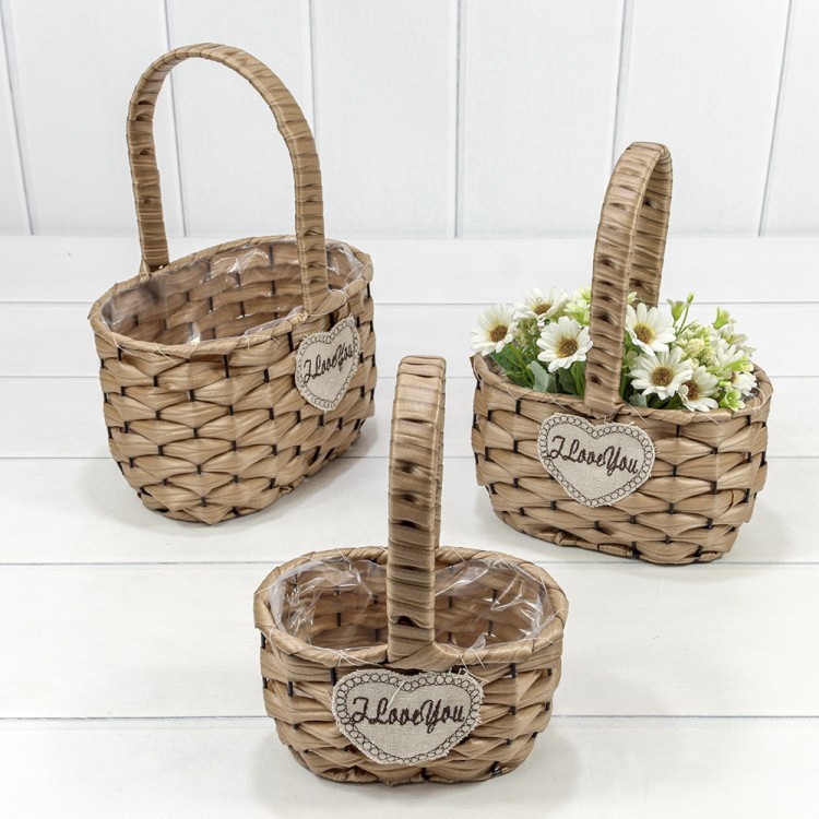 420113/457 Корзины плетёные Овальные Набор 1/3 22*14*29 (±5%) из полипропилена с ручкой Натуральный 1/24