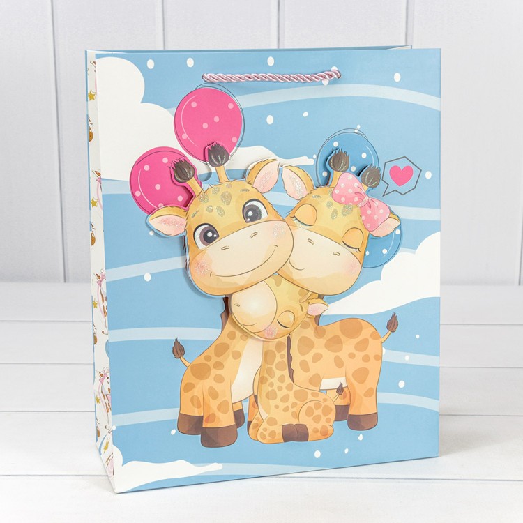 000328C Пакет подарочный с 3D аппликацией "Детский" (микс 328) 26*32*10 210г 1/20 1/240