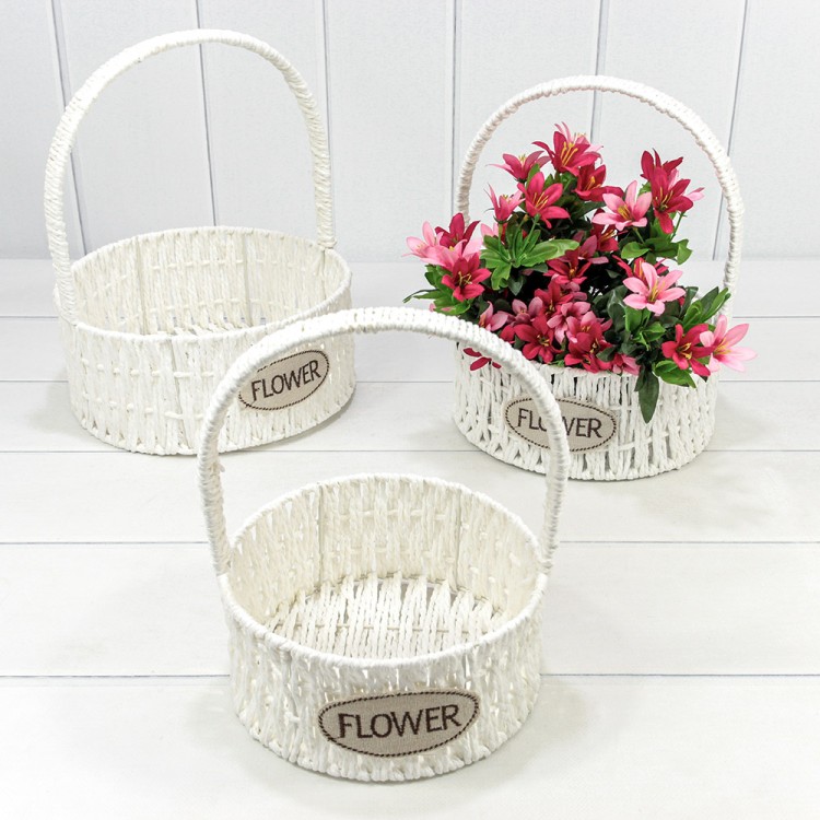 420111/1 Корзины плетёные Круглые Набор 1/3 25*31 (±5%) из бумаги с ручкой Белый 1/12