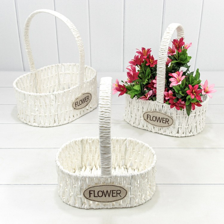 420112/1 Корзины плетёные Овальные Набор 1/3 28*20*31 (±5%) из бумаги с ручкой Белый 1/12