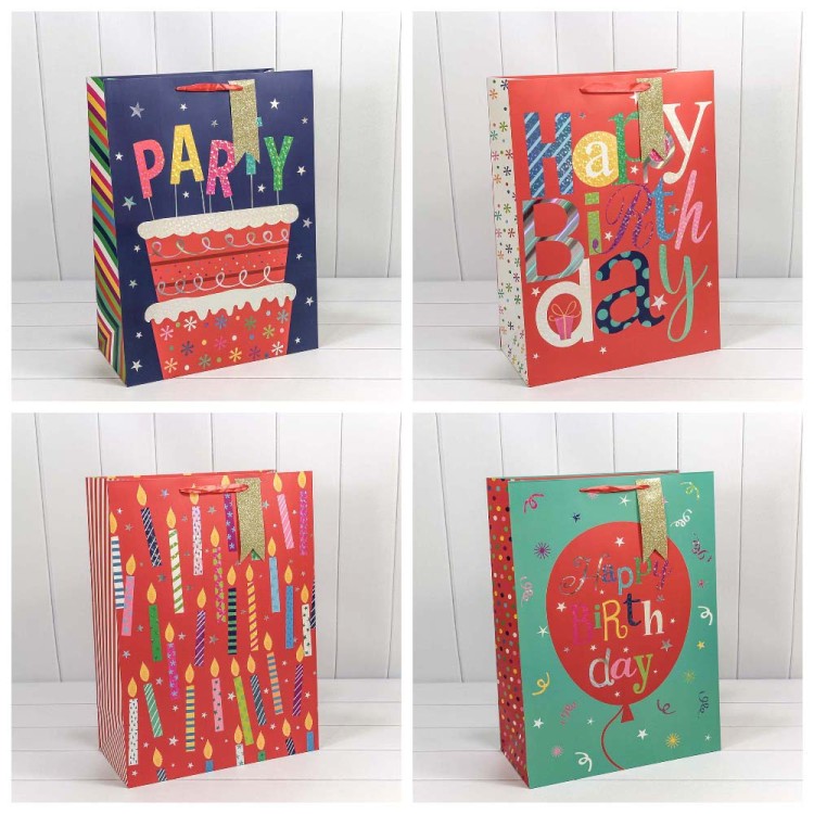 000159T Пакет подарочный с тиснением "Happy Birthday" (микс) 40*55*20 210г 1/20 1/60