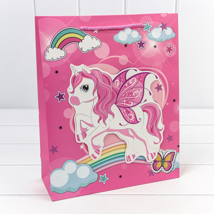 000333C Пакет подарочный с 3D аппликацией "Единороги" (микс) 26*32*10 210г 1/20 1/240