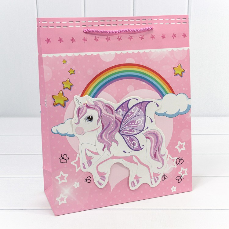 000333C Пакет подарочный с 3D аппликацией "Единороги" (микс) 26*32*10 210г 1/20 1/240